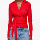 Camicia con nodo in rosso Ganni - donna 