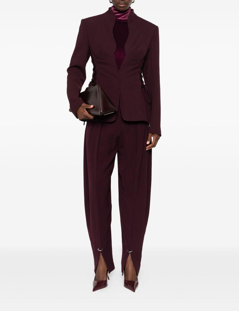 Body in velluto a collo alto in bordeaux Mugler - donna 