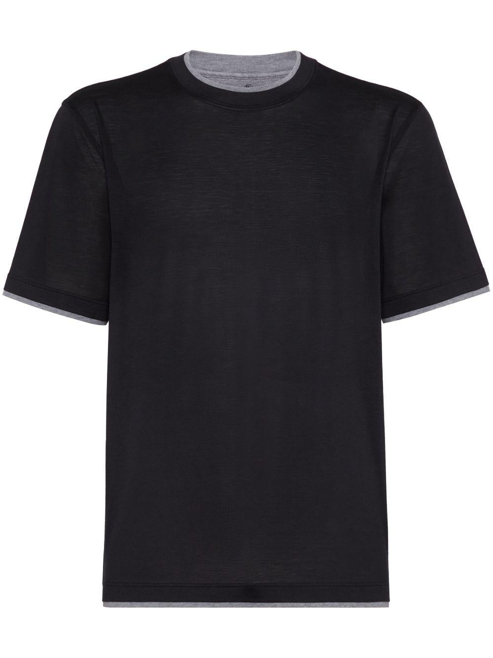T-shirt a strati in blu Brunello cucinelli - uomo 