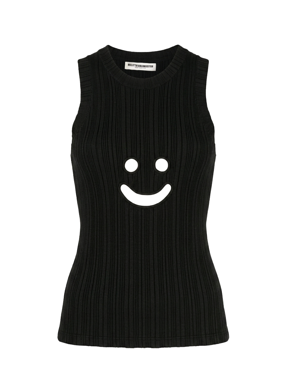 Canotta a coste con motivo smiley in nero Melitta Baumeister - donna 