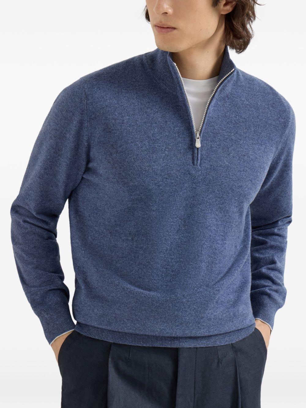 Maglione con mezza zip in blu Brunello cucinelli - uomo 