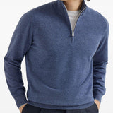 Maglione con mezza zip in blu Brunello cucinelli - uomo 