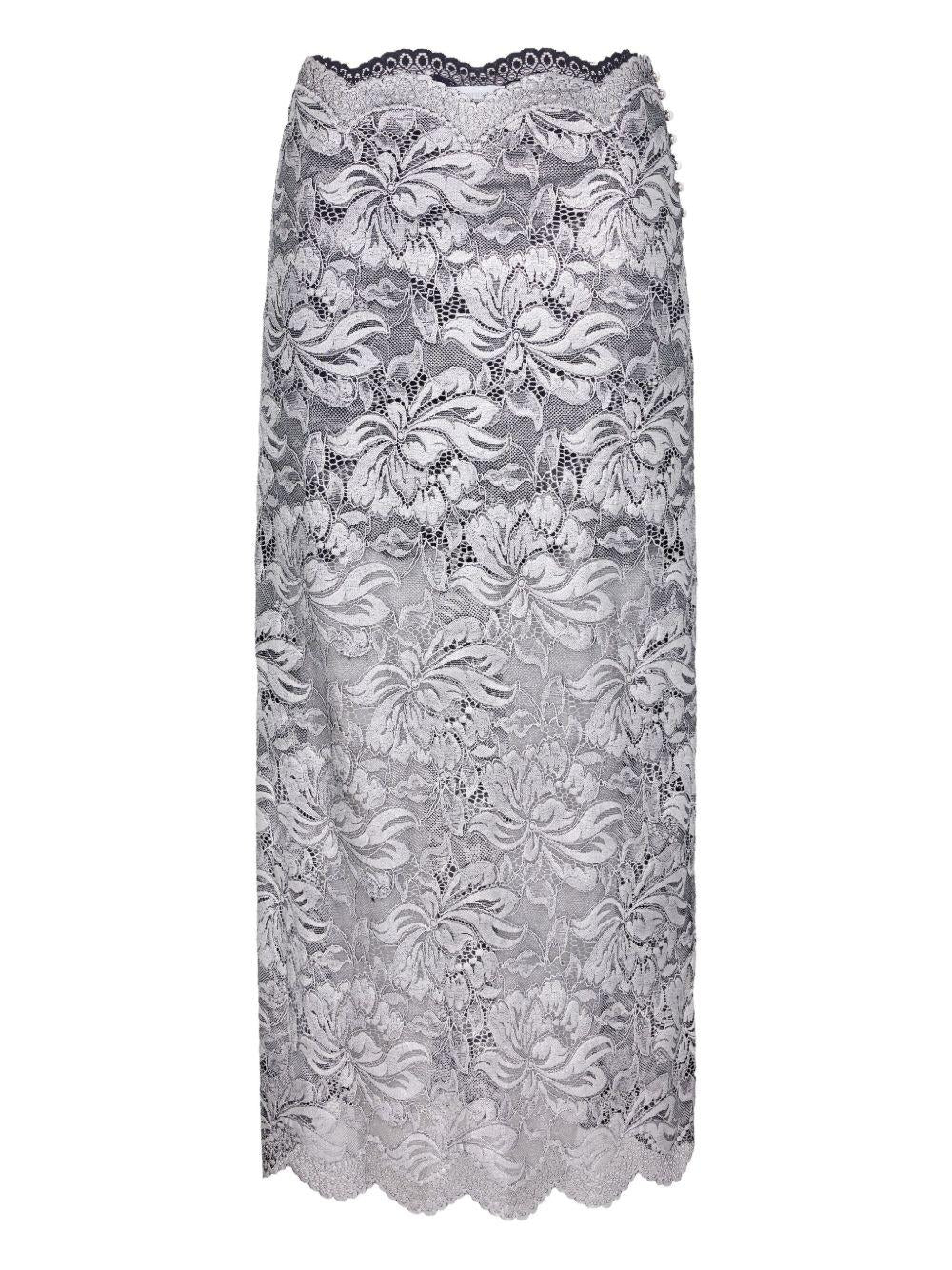 Gonna midi in pizzo floreale in argento Rabanne - donna 