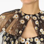 Mantella in tulle con ricamo daisy in nero monique Lhuillier - donna 