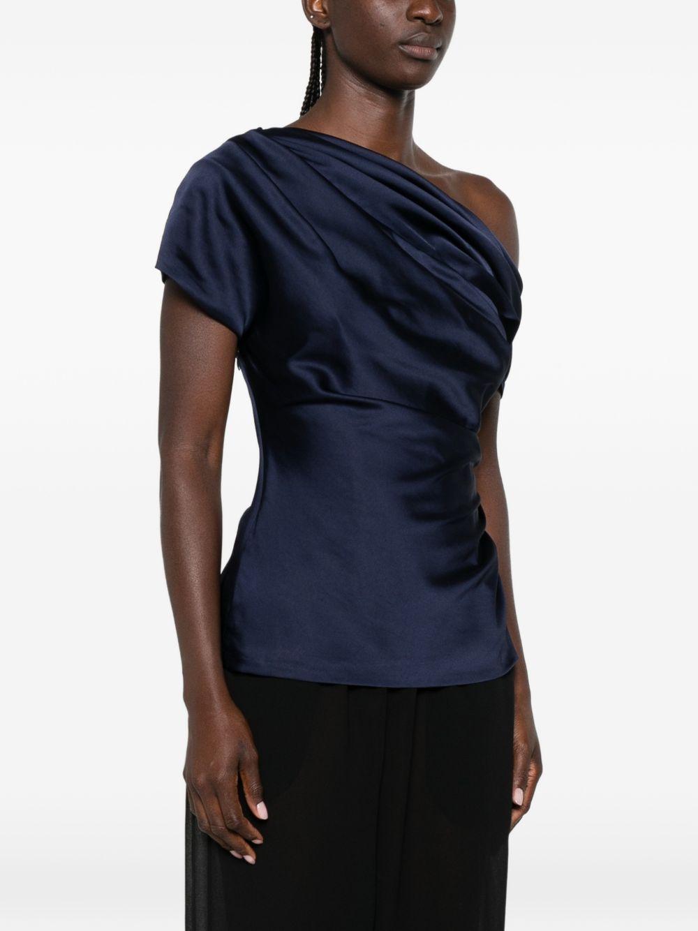 Top in raso monospalla in blu 
