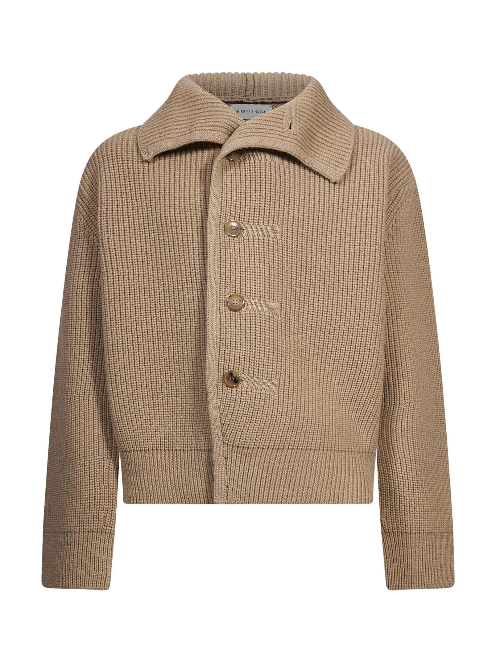 Cardigan in lana con bottoni camel 