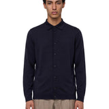 Camicia in maglia di seta blu denim 