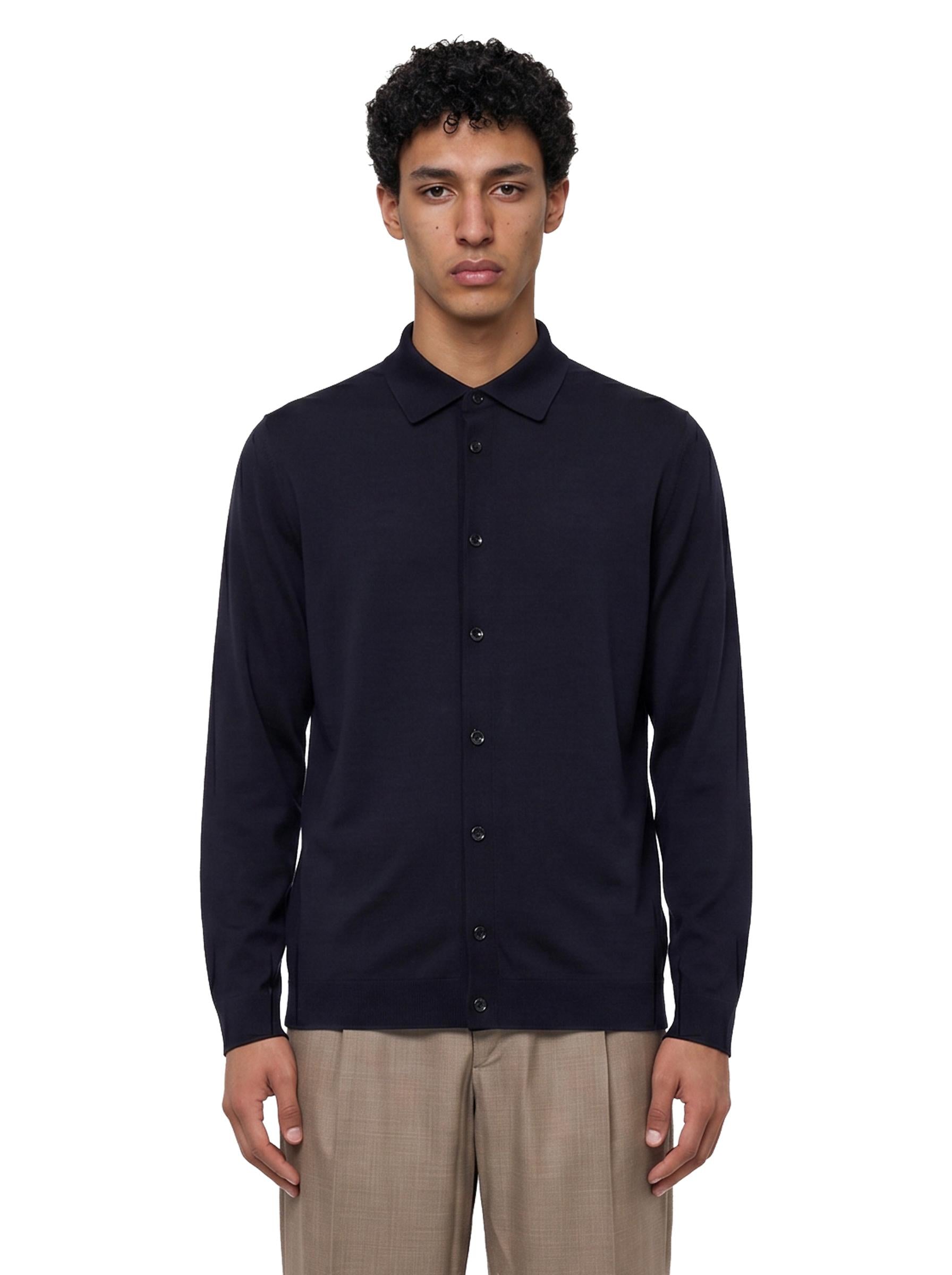 Camicia in maglia di seta blu denim 