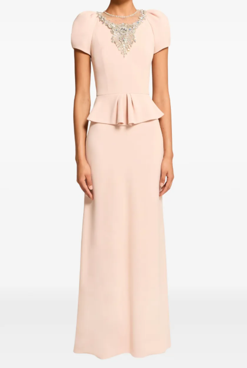 Abito lungo nocturne con cristalli in rosa Jenny packham - donna 