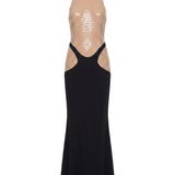 Abito maxi bicolore con paillettes in nero e beige Mugler - donna 
