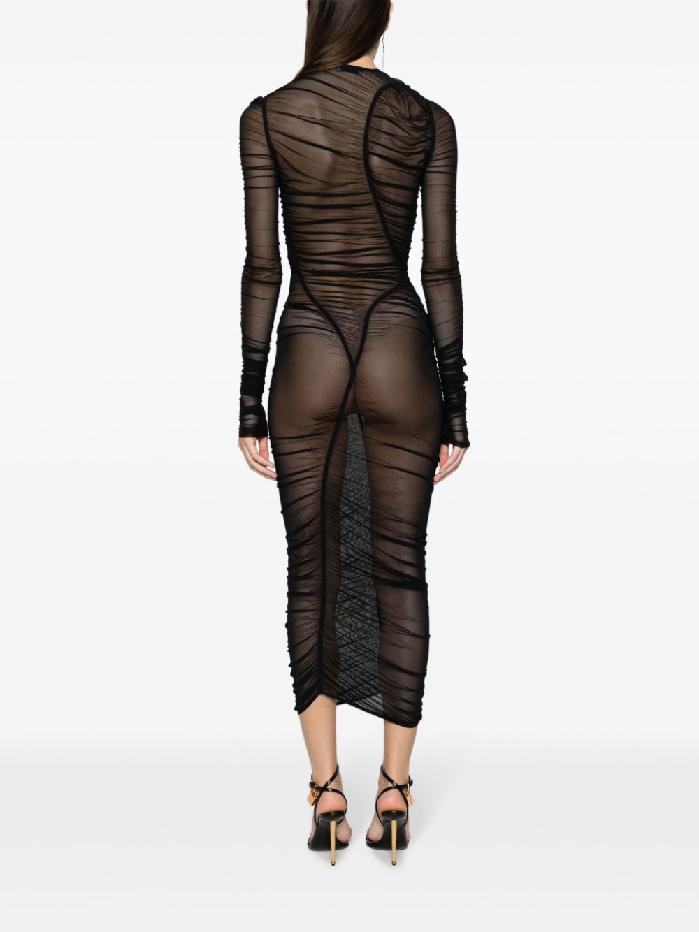 Black semi-sheer mesh maxi dress - women - MUGLER 