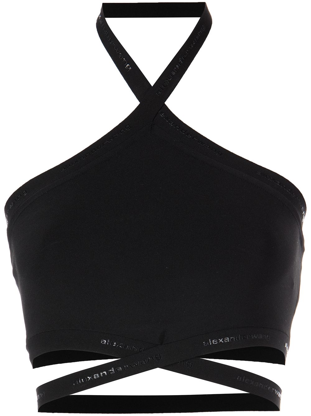 Black halter top with criss cross logo trim women ALEXANDER WANG 