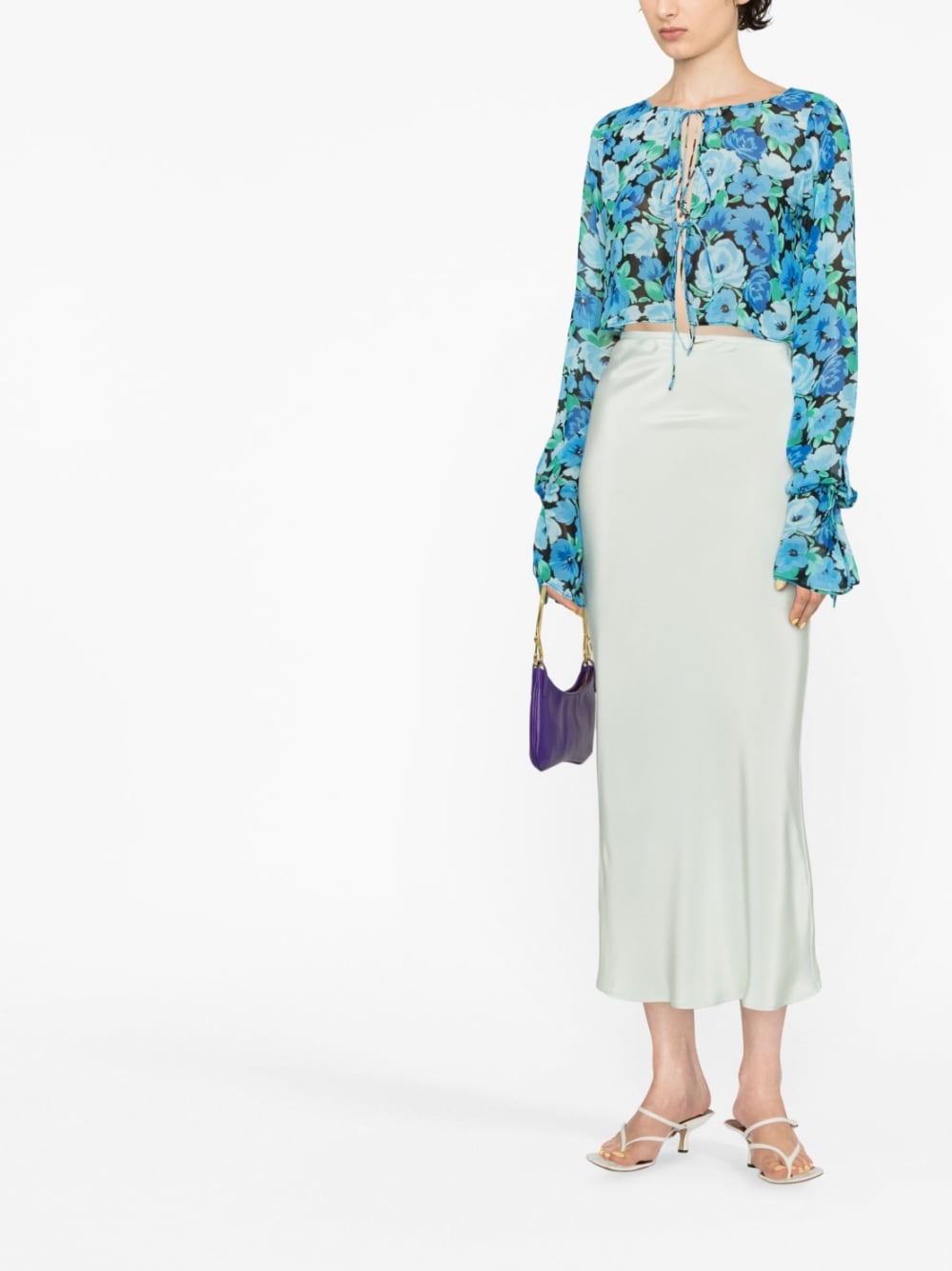 Blue floral-print cropped blouse - women - ROTATE - divincenzoboutique.com
