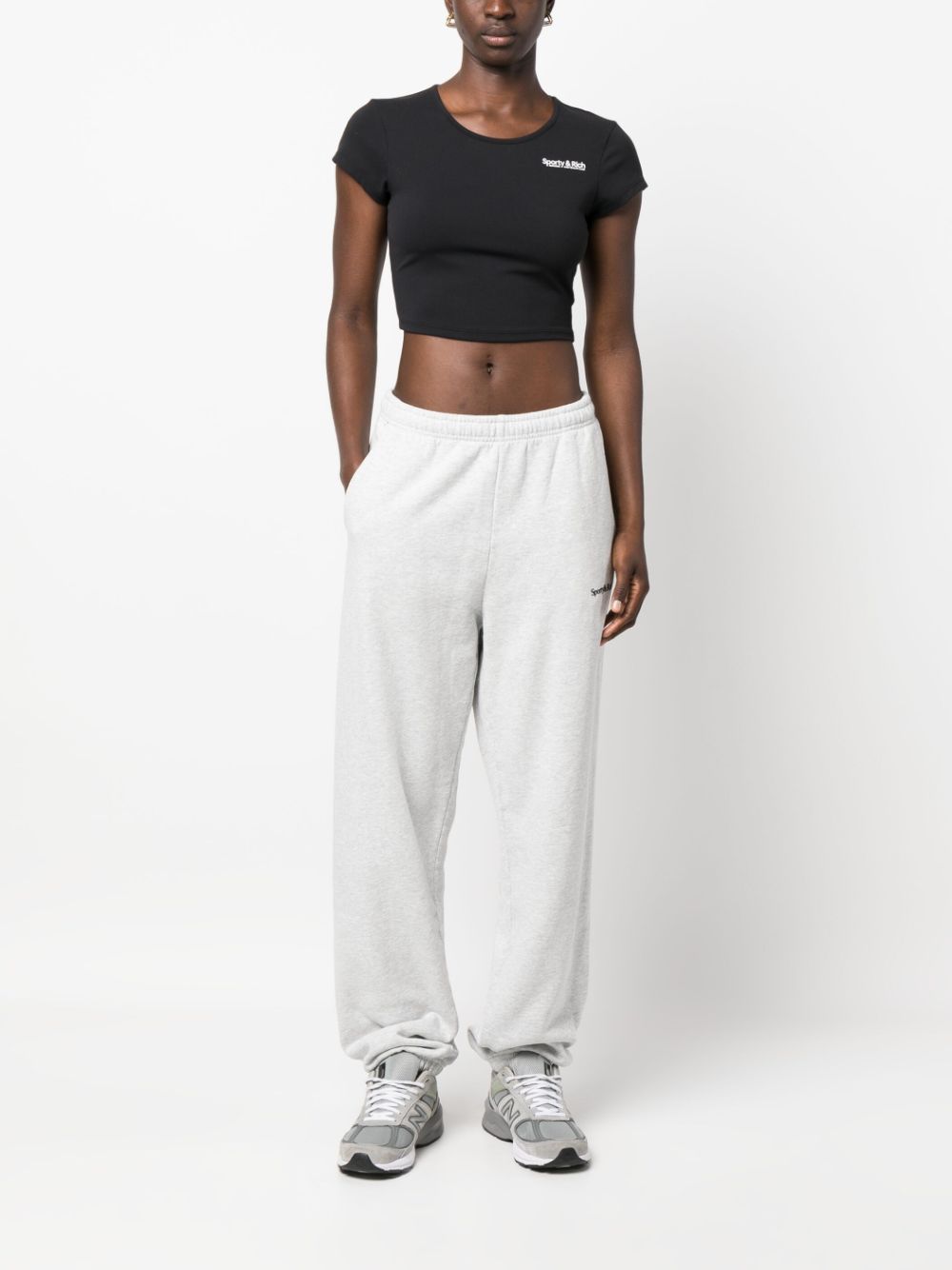 T-shirt crop con stampa in nero - donna SPORTY & RICH | TS837BK
