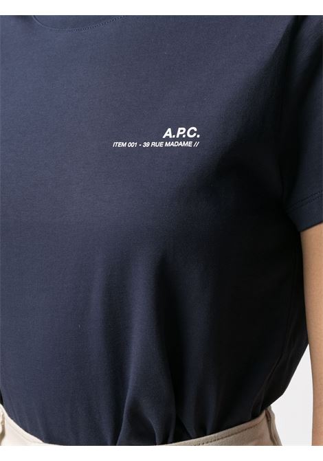 Navy blue logo print T-shirt - women  A.P.C. | COEOPF26012IAK