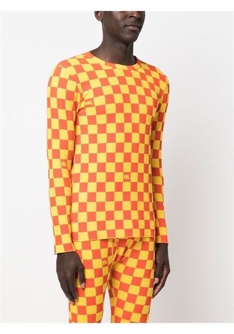 Orange  checker print long-sleeved T-shirt - unisex ERL | ERL05UW331