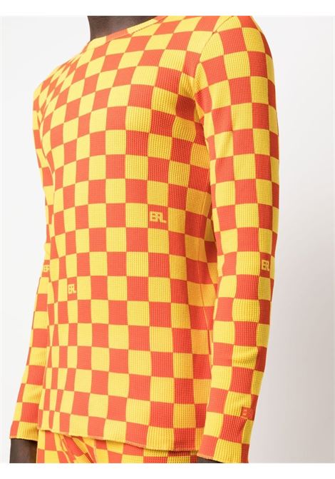 Orange  checker print long-sleeved T-shirt - unisex ERL | ERL05UW331