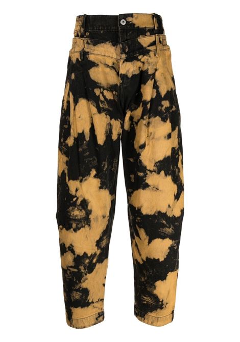 Black and orange tie-dye double-waist tapered trousers-men FENG CHEN WANG | FUF14TR05BLKORNG