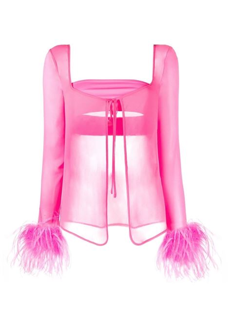 Pink feather-trim tie-front top-women GIUSEPPE DI MORABITO | 165TO21553