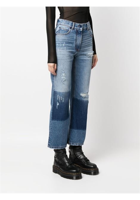 Blue patchwork ripped-detail cropped jeans - women  MONCLER X PALM ANGELS | 2A00001M2503795