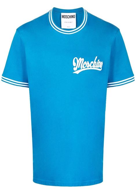 Blue logo-embroidered T-shirt - men  MOSCHINO | A072770411298