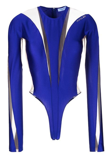 Blue sheer panelling long-sleeved body - women  MUGLER | 22W1BO0156850B60N1