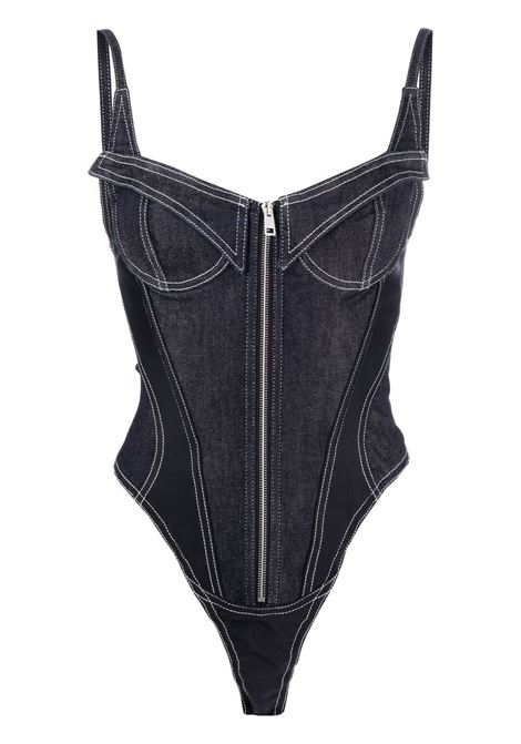 Blue and black denim corset bodysuit - women  MUGLER | 22W6BO0201246B609