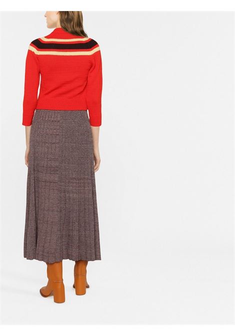 White, dark red, black ribbed-knit midi skirt - women TORY BURCH | 138322610