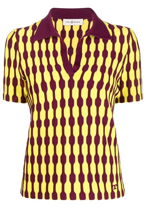 Purple and yellow geometric-print short-sleeved polo shirt - women TORY BURCH | 138517709