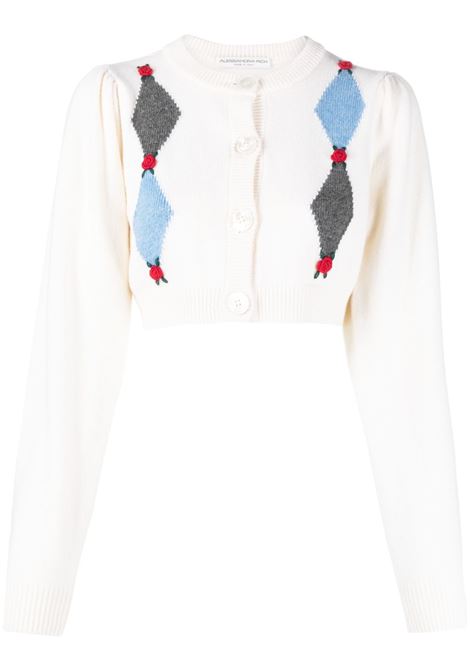 White rose-embroidered argyle cardigan - women  ALESSANDRA RICH | FAB3474K4056050