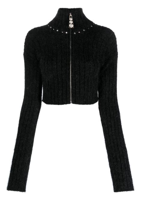 Black embellished ribbed-knit cardigan - women  ALESSANDRA RICH | FAB3485K40588062