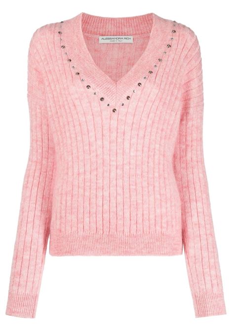 Pink stud-embellished ribbed jumper - women  ALESSANDRA RICH | FAB3486K40588066