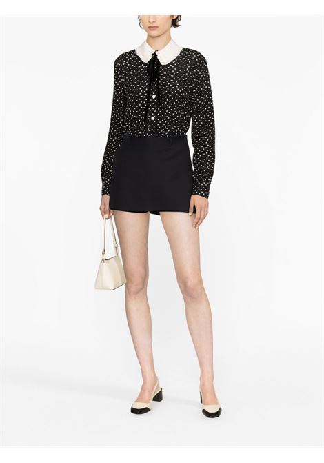 Black and white heart-print velvet-bow blouse - women ALESSANDRA RICH | FAB3492F4029900