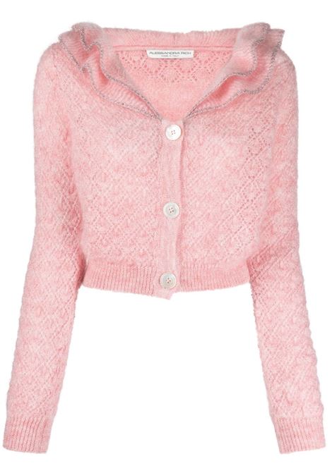 Pink ruffle-trim mohair-blend cardigan - women  ALESSANDRA RICH | FABX3554K41858066