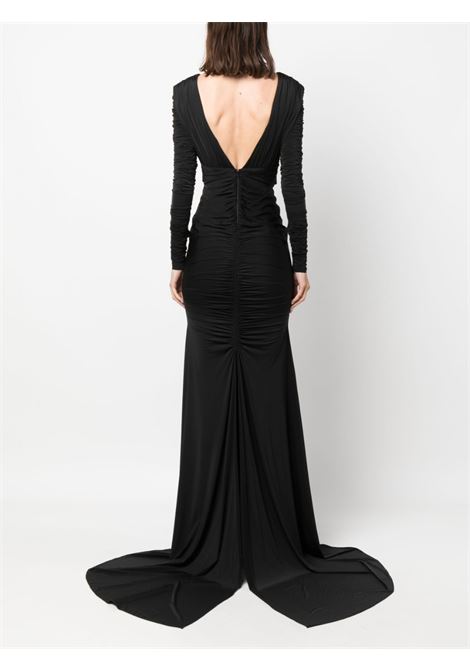 Black V-neck ruched gown - women  ALEX PERRY | D1136BLK