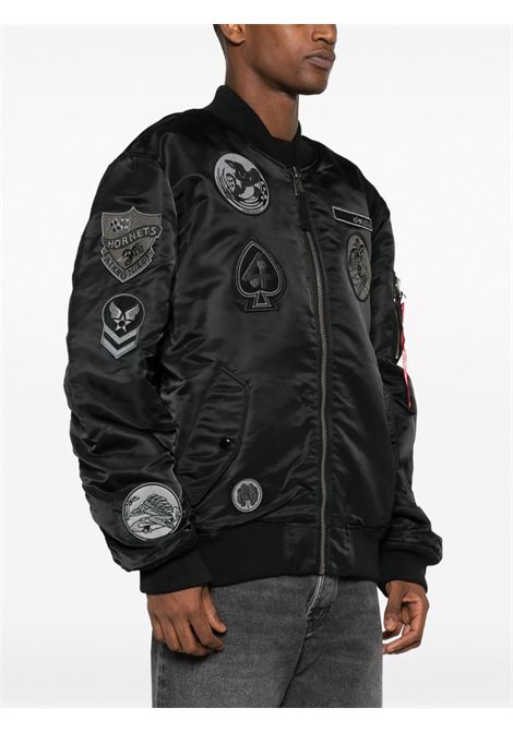 Black patch-detail satin-finish bomber jacket - men  ALPHA INDUSTRIES | 138104515