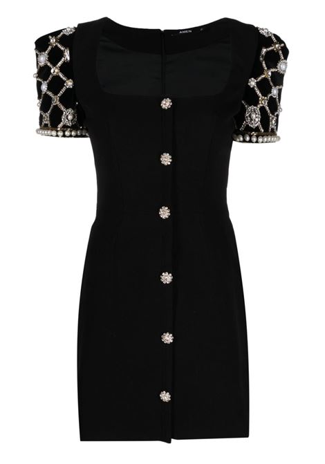 Black crystal-embellished square-neck mini dress - women AMEN | AMW23410009