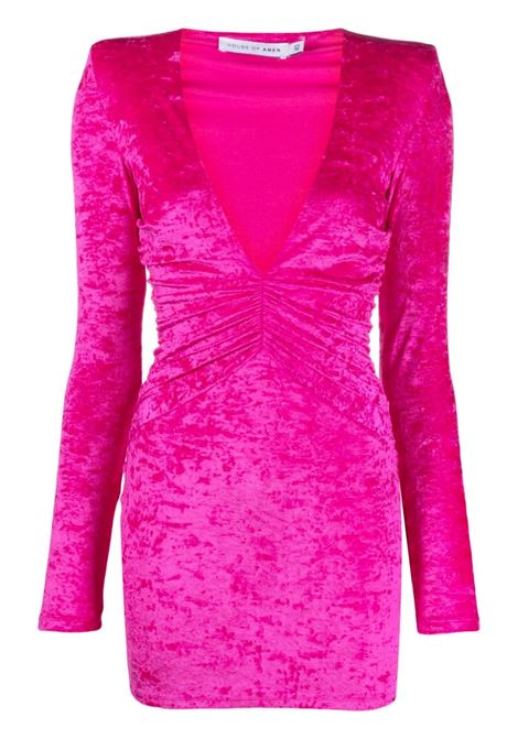 Pink plunging V-neck crushed velvet minidress - women AMEN | HMW23404033