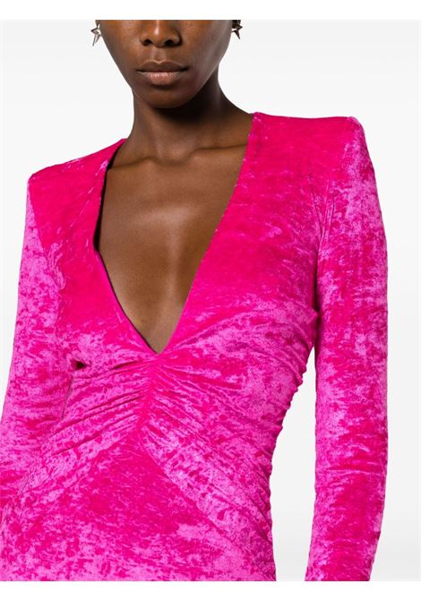 Pink plunging V-neck crushed velvet minidress - women AMEN | HMW23404033