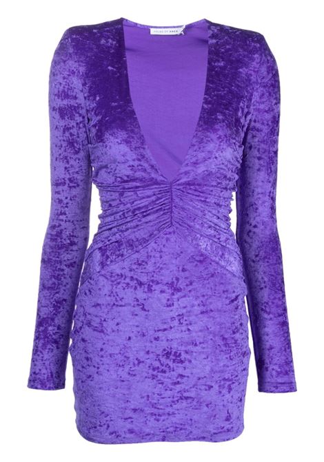 Purple plunging V-neck crushed velvet minidress - women AMEN | HMW23404046