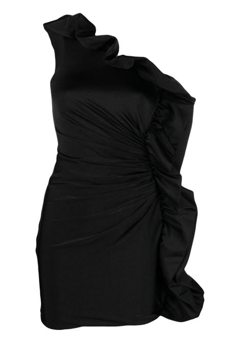 Black one-shoulder ruffled minidress - women  AMEN | HMW23436009
