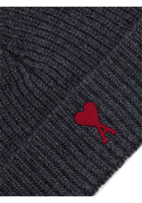  Grey logo-embroidered ribbed-knit beanie - unisex AMI PARIS | BFUHA106018084