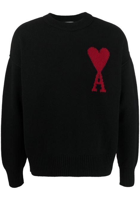 Black intarsia-knit jumper - unisex AMI PARIS | BFUKS006018009