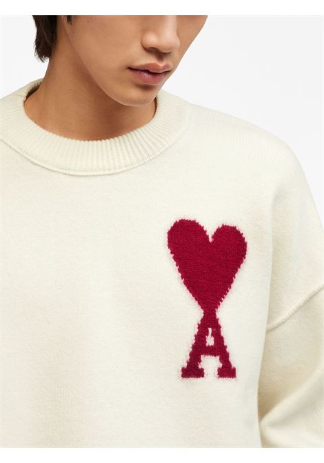 White  intarsia-knit jumper - unisex AMI PARIS | BFUKS006018154