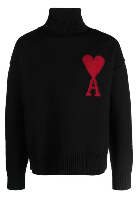 Maglione a collo alto in nero e rosso - unisex AMI PARIS | BFUKS406018009