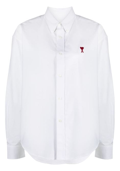 Camicia con ricamo in bianco - unisex AMI PARIS | Camicie | BFUSH130CO0031168