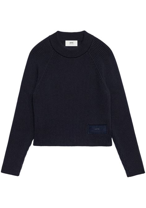 Black logo-patch knitted jumper - women AMI PARIS | FKS024KN0031430