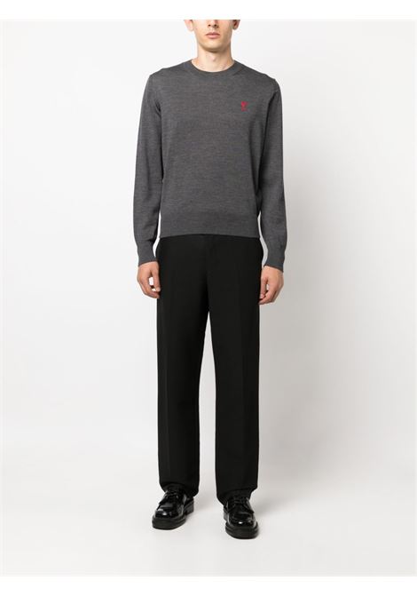 Grey logo-embroidered jumper - men AMI PARIS | HKS111KN0025055