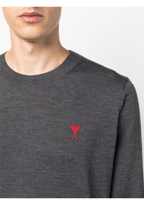 Grey logo-embroidered jumper - men AMI PARIS | HKS111KN0025055