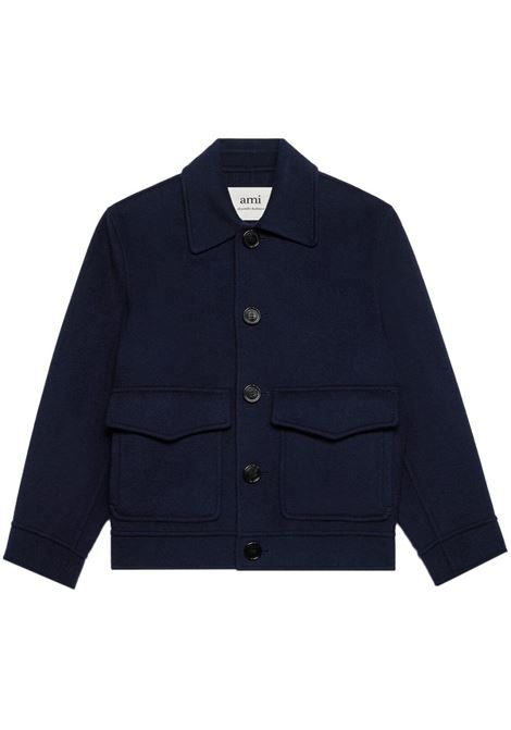 Blue pointed-collar buttoned jacket - unisex AMI PARIS | UJK212WV0022430